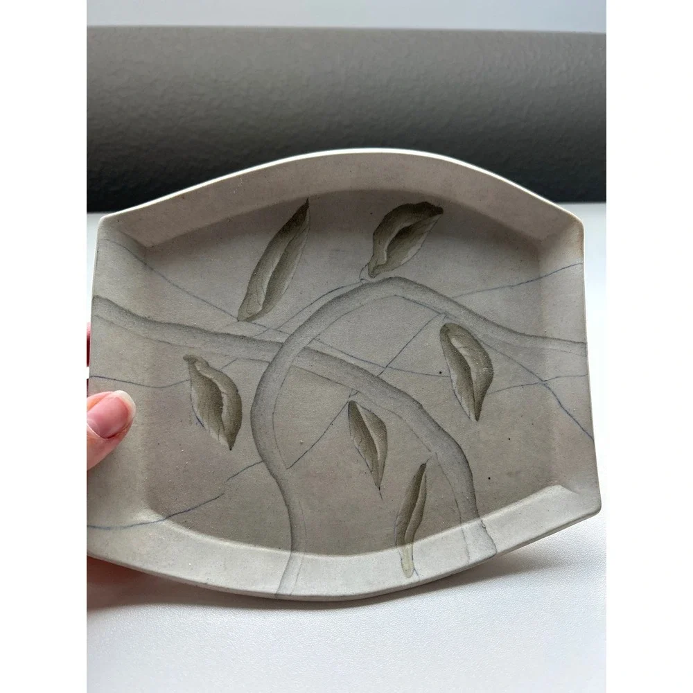 Handmade Ceramic Tray Willow 2000 Leaf Design Decorative Dish Art Piece